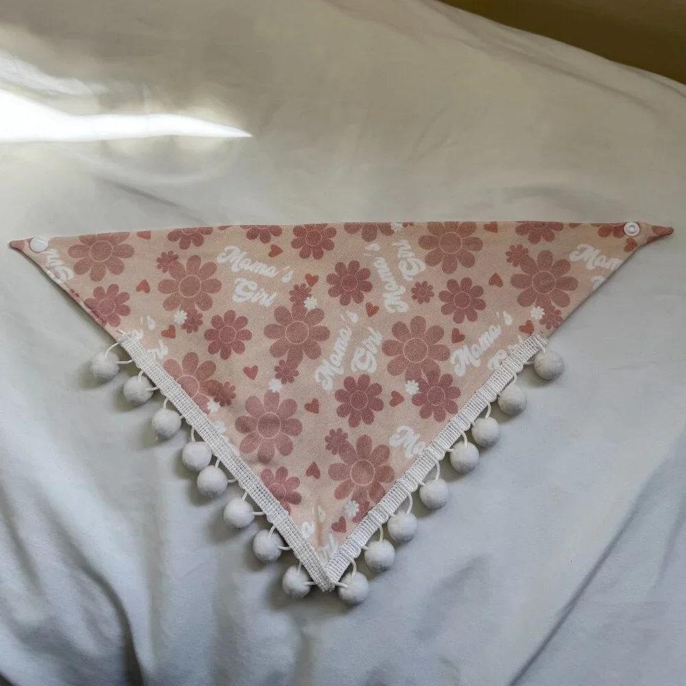 EUC Loic by Design Mama's Girl Mother's Day Dog Bandana with Poms, Pink Daisy, M